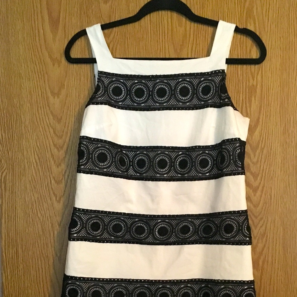 White House Black Market Shift Black White Dress 4